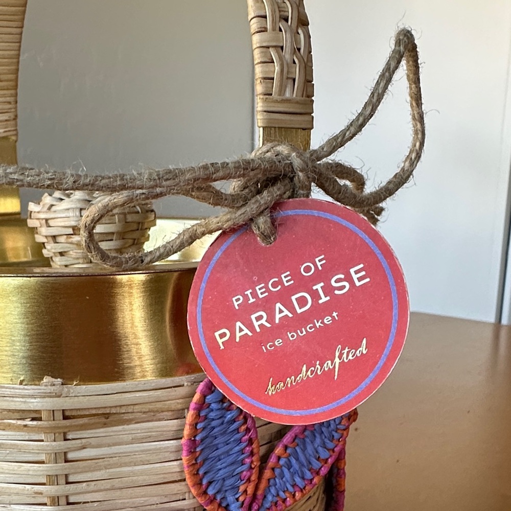 Anthropologie Gold Woven Floral Ice Bucket - Picture 3 of 10